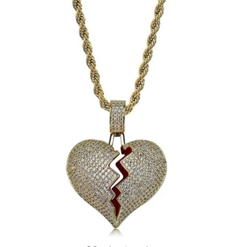Gold Heart Necklace Broke Heart Diamond Chain